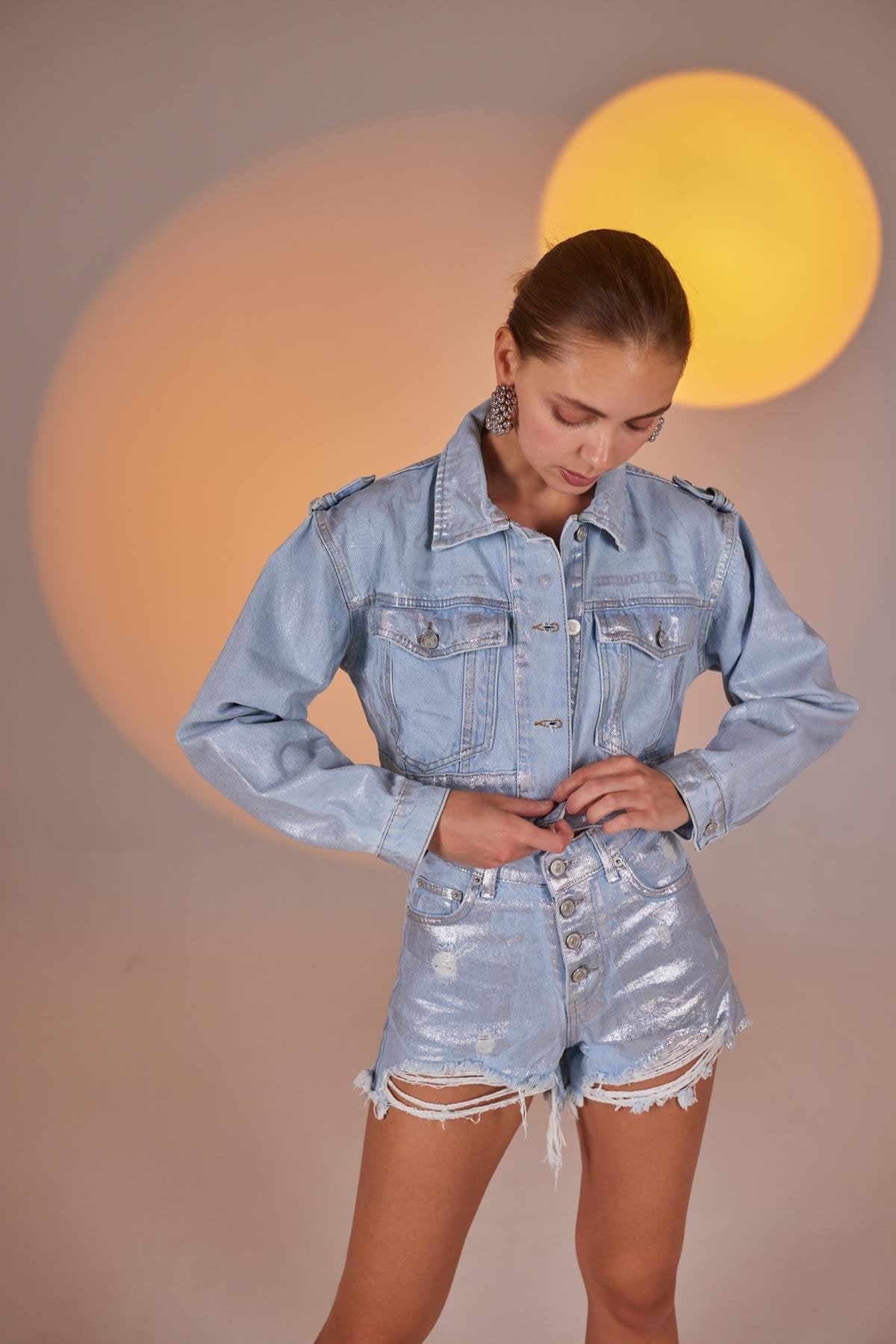 Glossy Jean Ceket Mavi