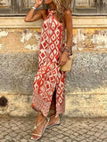 Women's Off-Shoulder Strap Detail Patterned Long Supreme Dress
