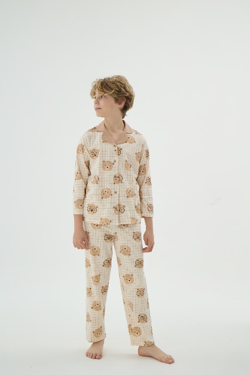 8902 UNISEX ÇOCUK DÜĞMELİ PİJAMA TAKIM