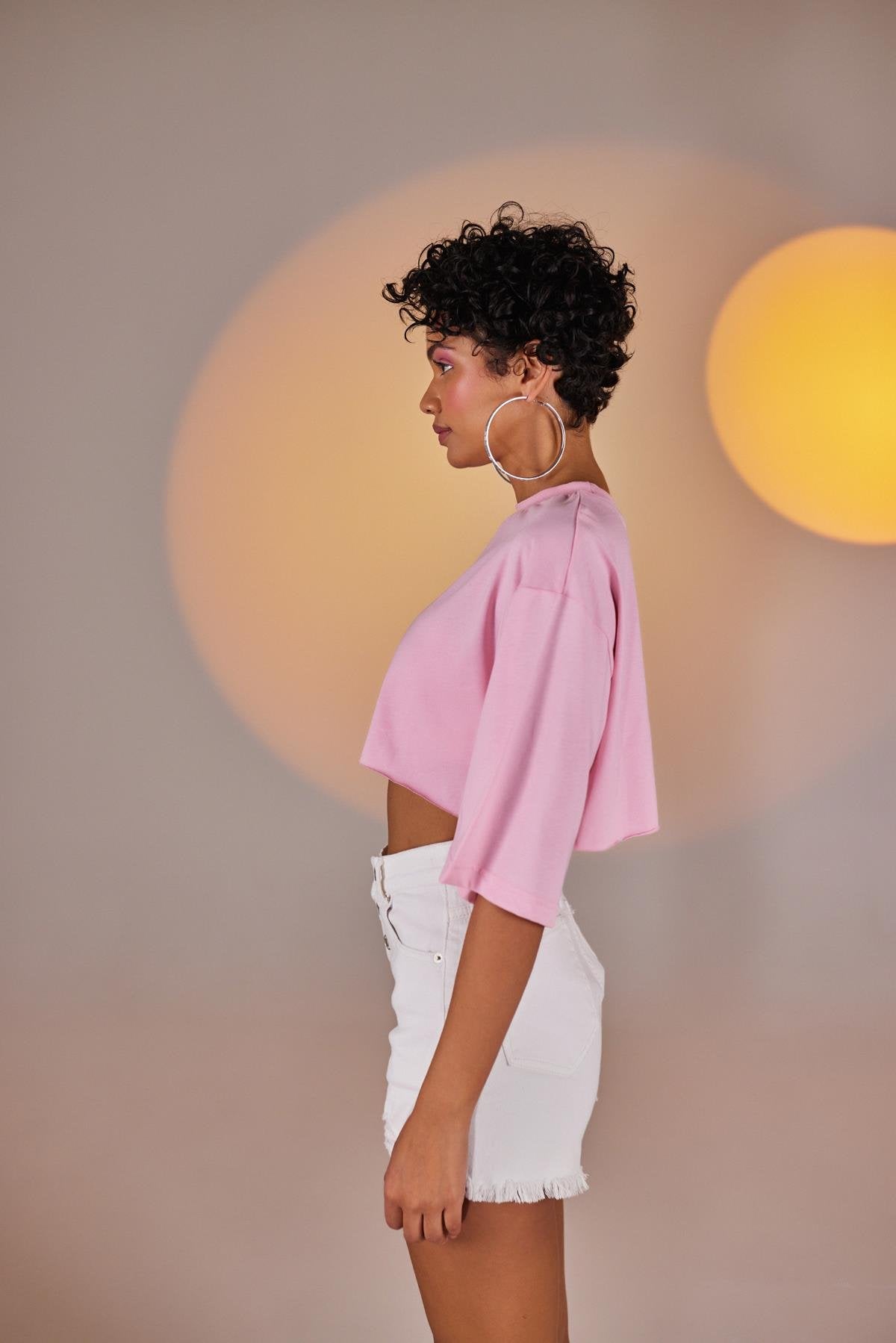 Bisiklet Yaka Holly Crop Tshirt Pembe