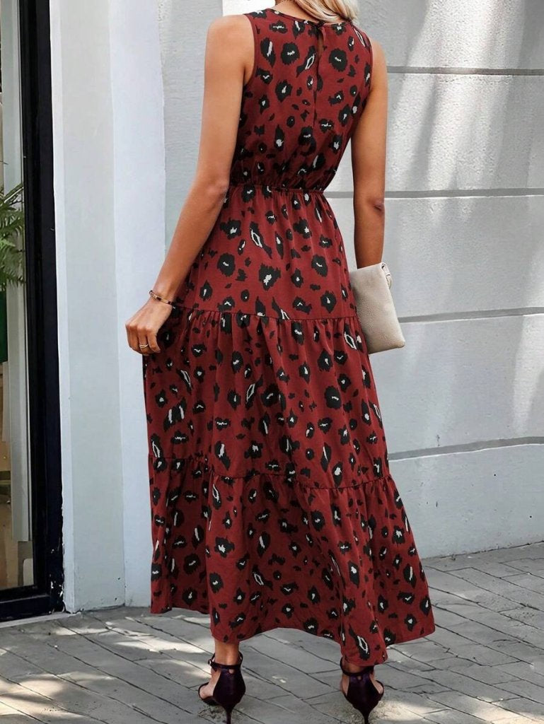 Women's Sleeveless Crew-Neck Patterned Single-Jersey Dress with Elasticated Waist