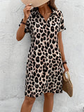 Women's Short Sleeve Collar Leopard Pattern Supreme Dress