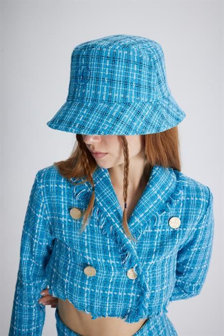 Tweed Bucket Şapka Mavi