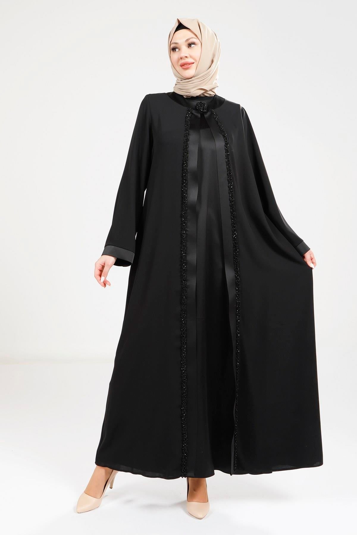 9269 ABAYA SATEN ELBİSELİ