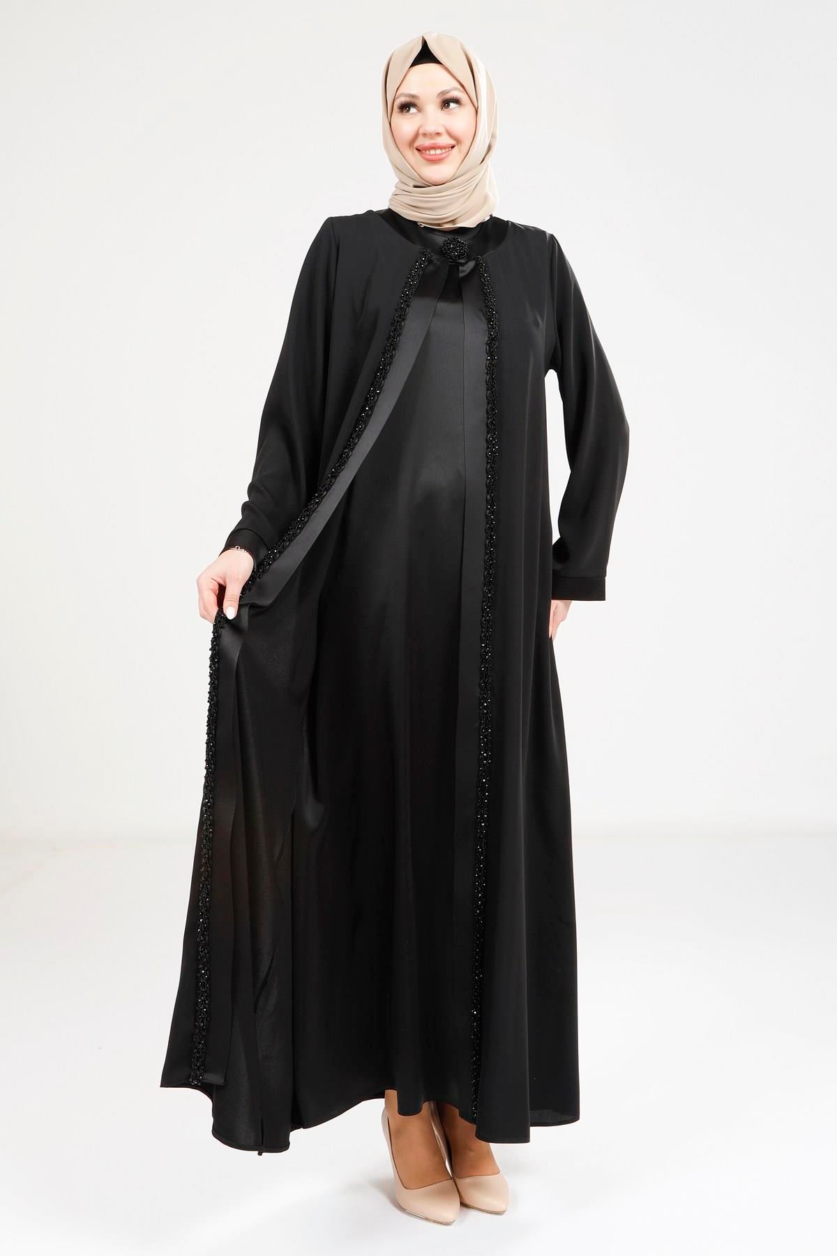 9269 ABAYA SATEN ELBİSELİ
