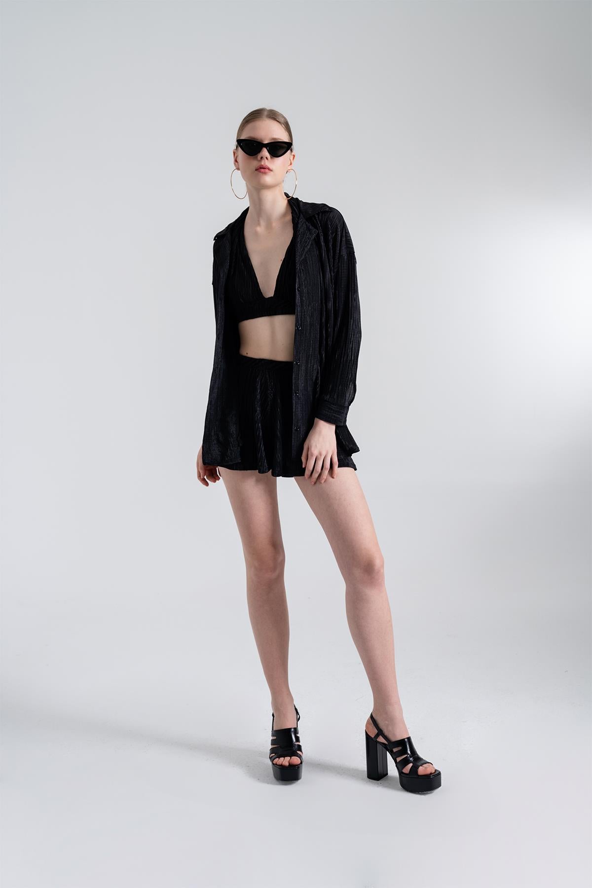 Oversize Düğme Kapamalı Comfy Oversize Gömlek Siyah