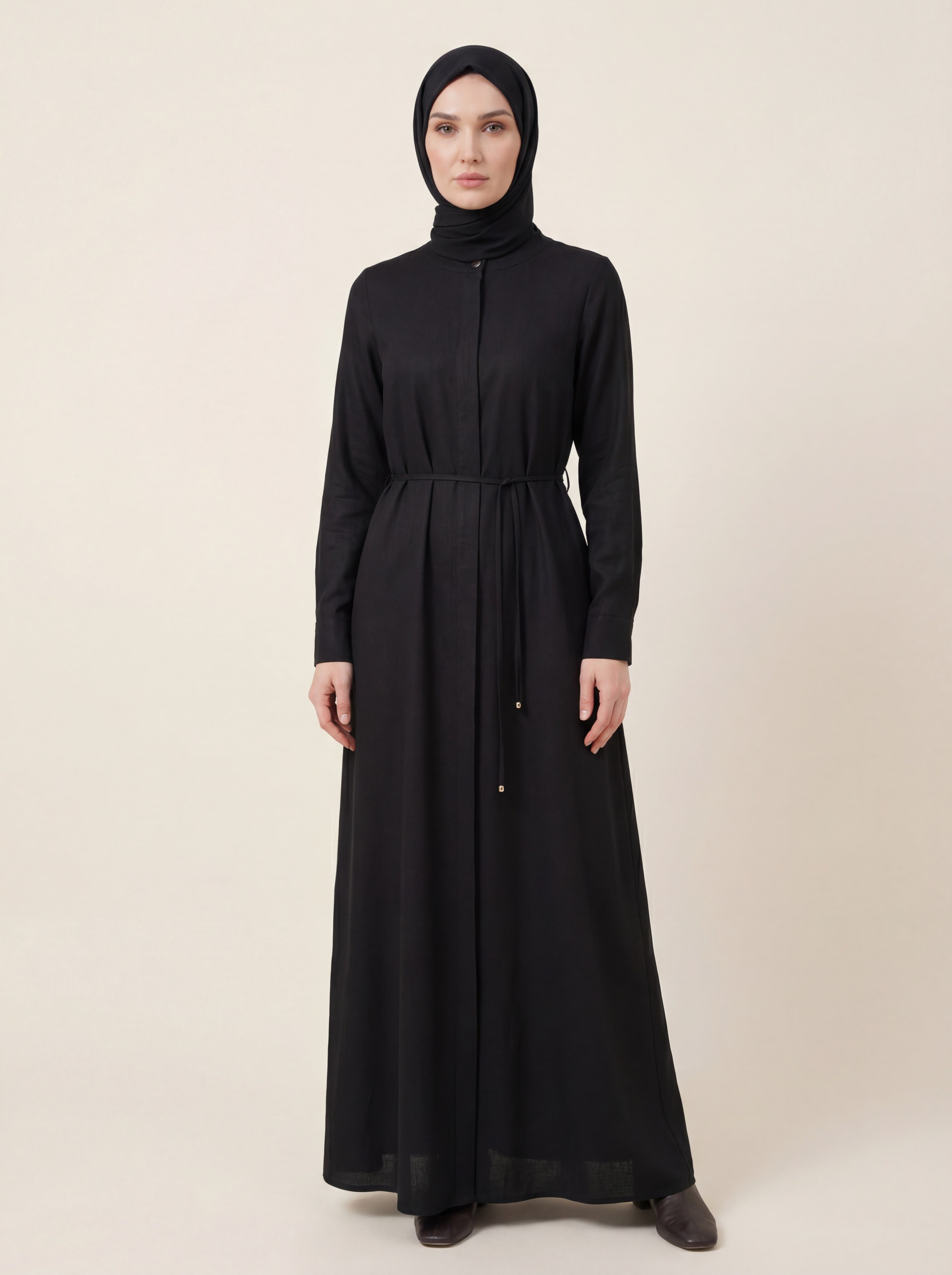 9542 Bağcıklı Keten Ferace
