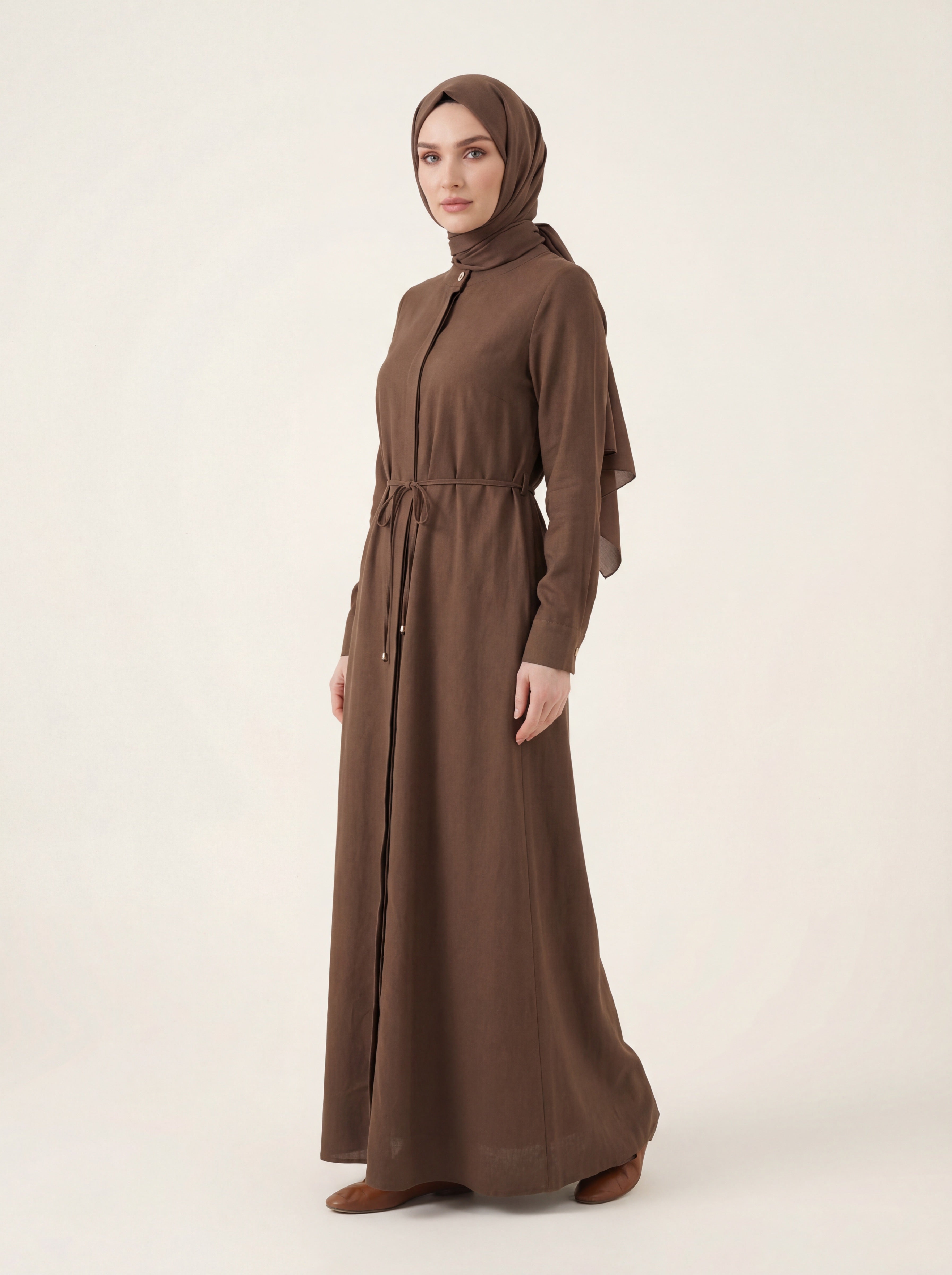 9542 Bağcıklı Keten Ferace