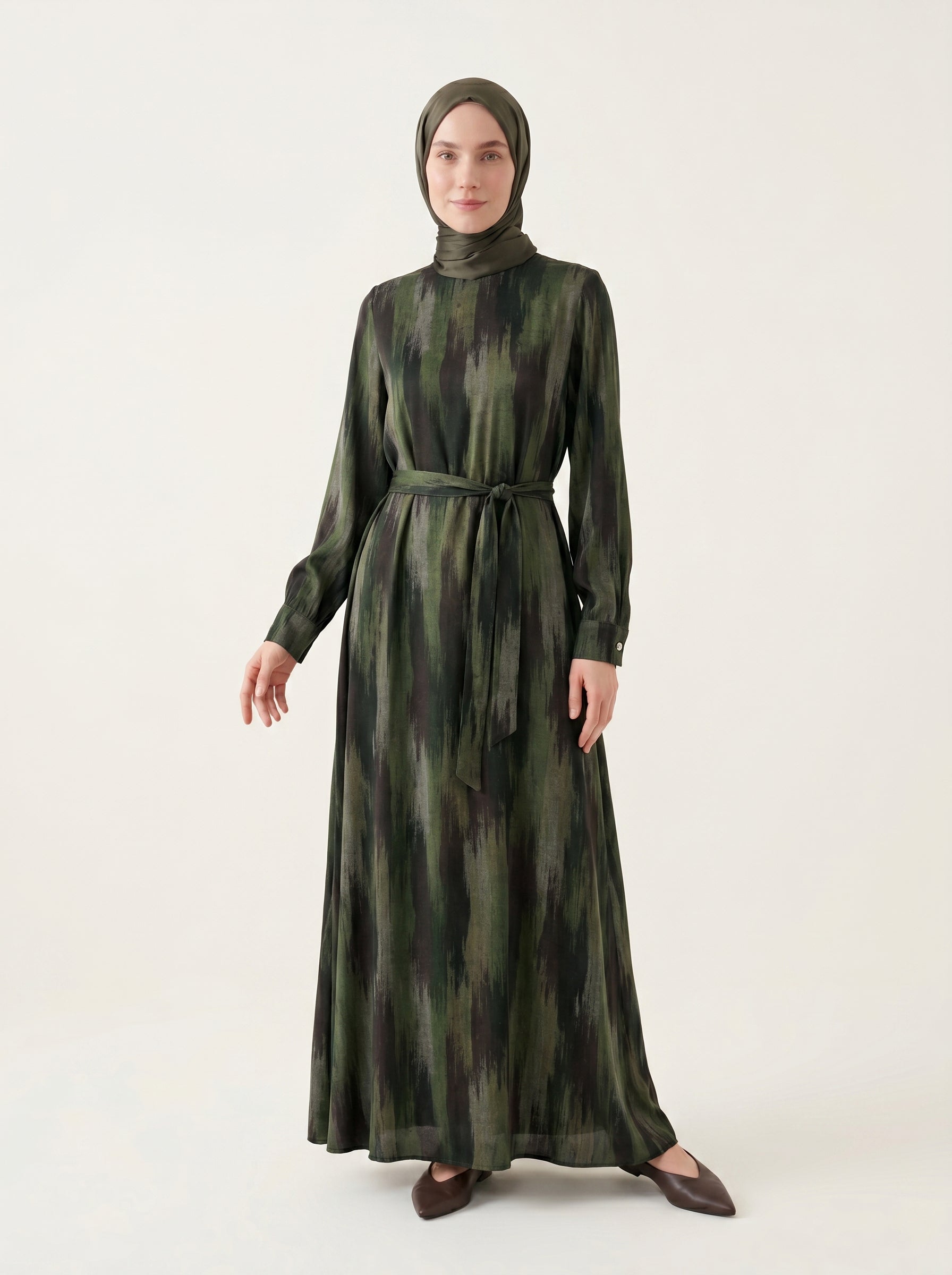 9728-1 Desenli Cupra Elbise