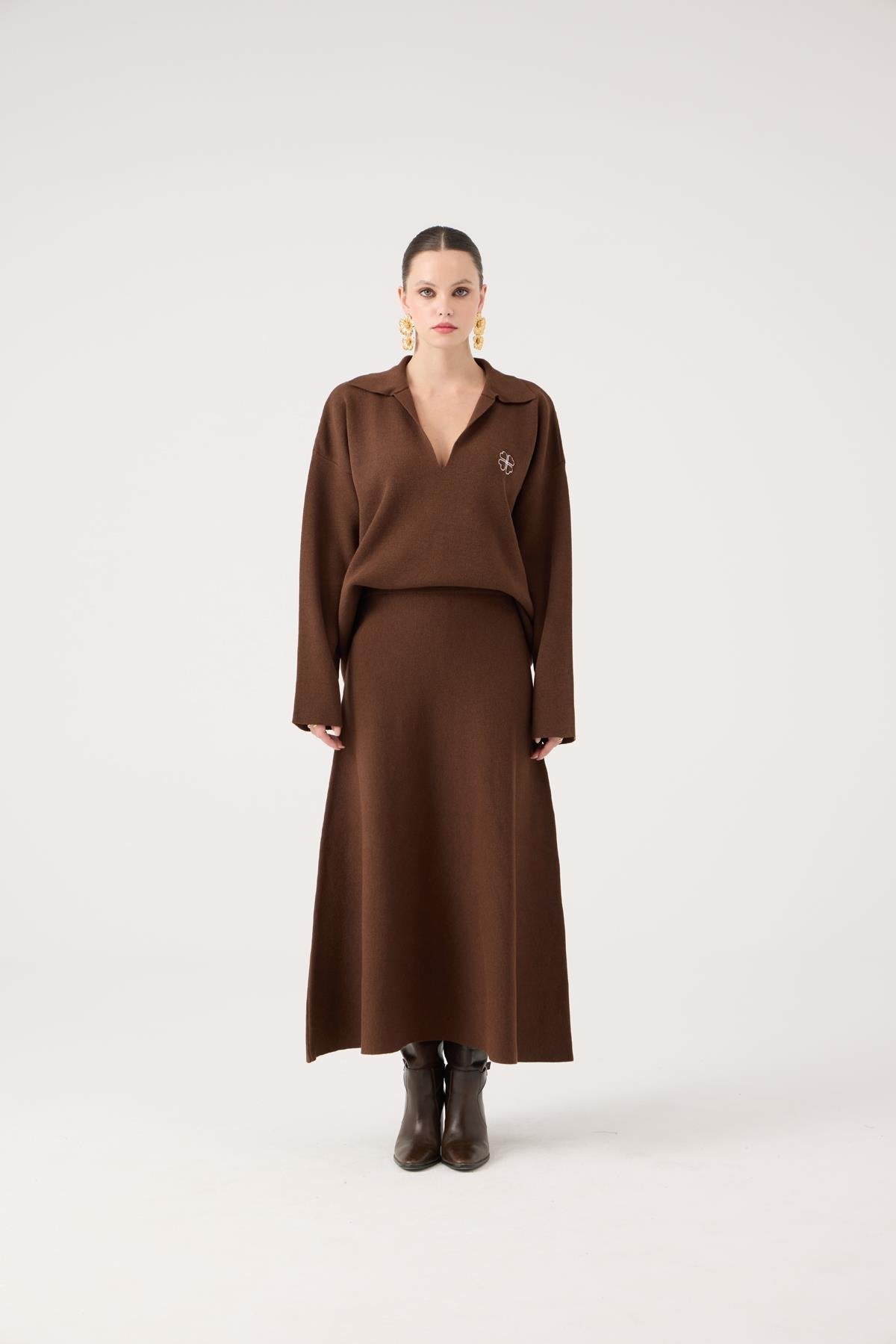 Beli Lastikli Uzun Zoi Triko Etek Kahve Kahve St