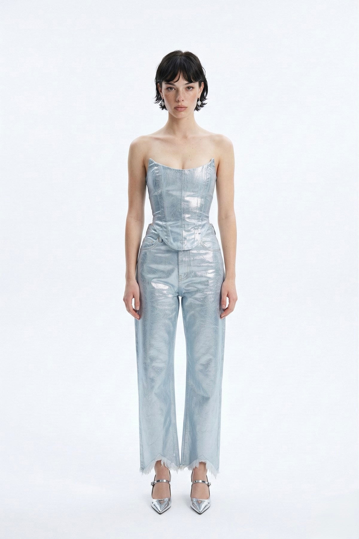 Özel Yapım Parlak Kaplamalı Glossy Jean Pantolon Mavi