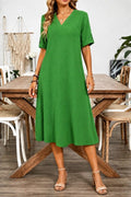Women's Short Sleeve V Neck Crinkled Midi Dress