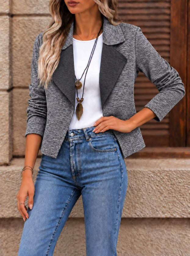 Kadın Kontrast Yaka Desenli Kısa Blazer / Ceket