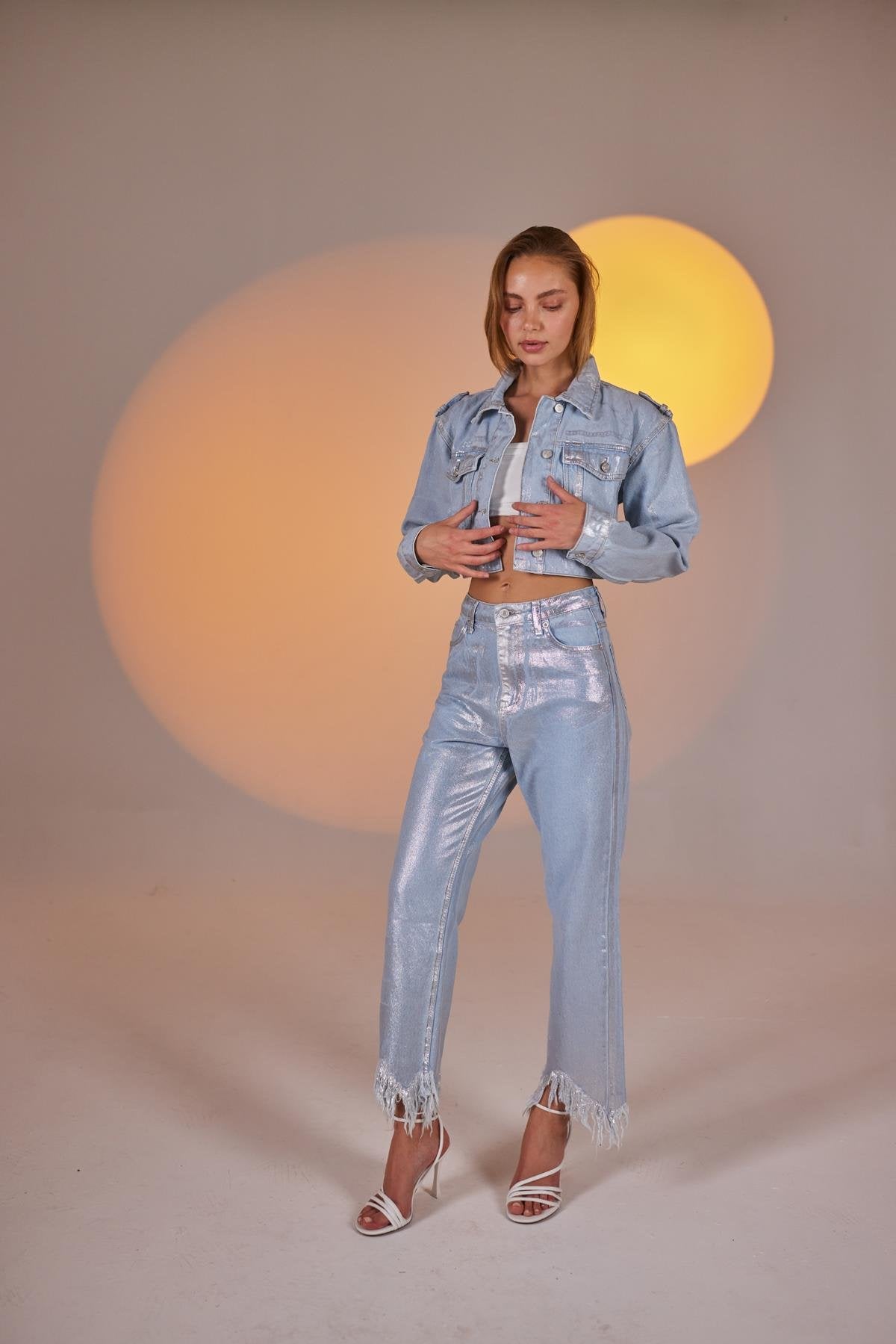 Glossy Jean Ceket Mavi