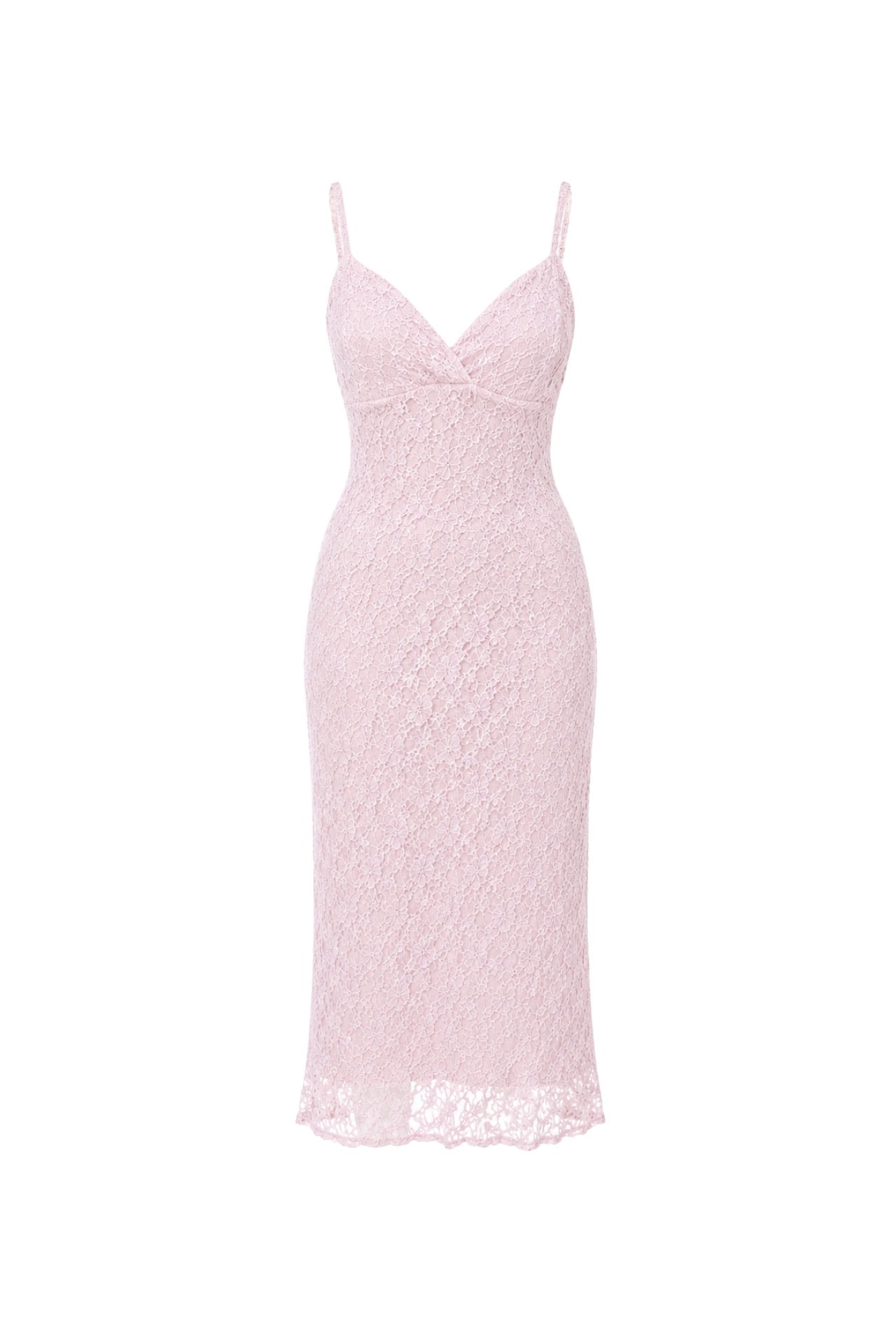 Askılı Güpür Pembe Maxi Elbise