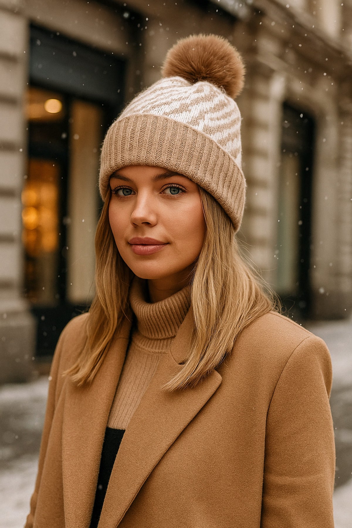 Camel Zebra Desenli İthal İçi Yünlü Bere BERE1138