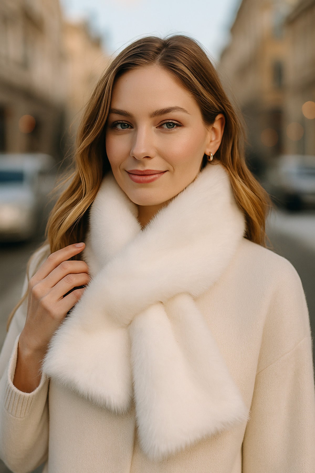 İthal Yumuşak Beyaz Peluş Kadın Premium Atkı Boyunluk - Şık Ve Sıcak Tutacak Örgü Tasarım Byn01-1