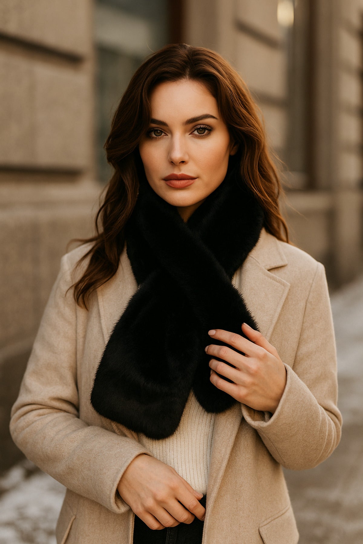 İthal Siyah Peluş Boyunluk - Yumuşak Ve Tüylü, Lüks Dokulu Premium Atkı Byn01-1