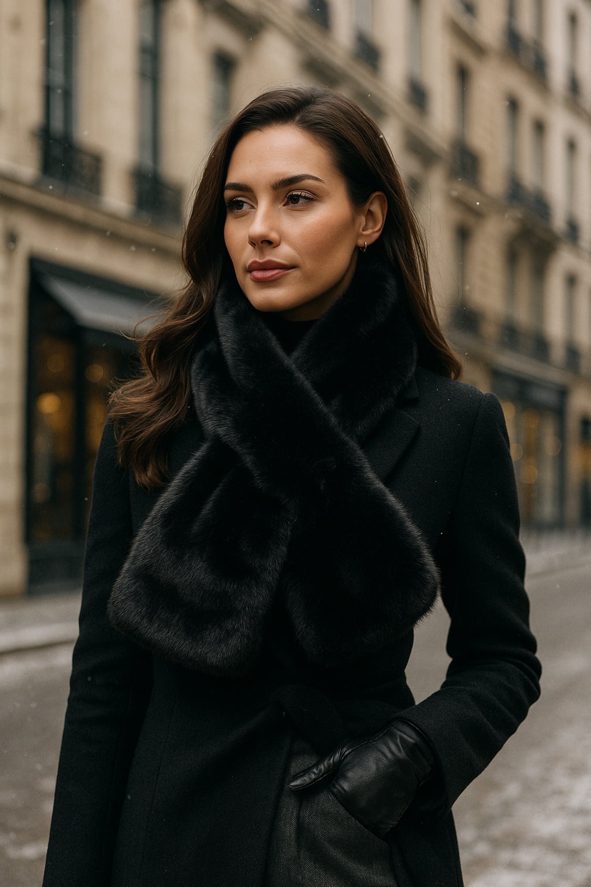 İthal Siyah Peluş Boyunluk - Yumuşak Ve Tüylü, Lüks Dokulu Premium Atkı Byn01-1