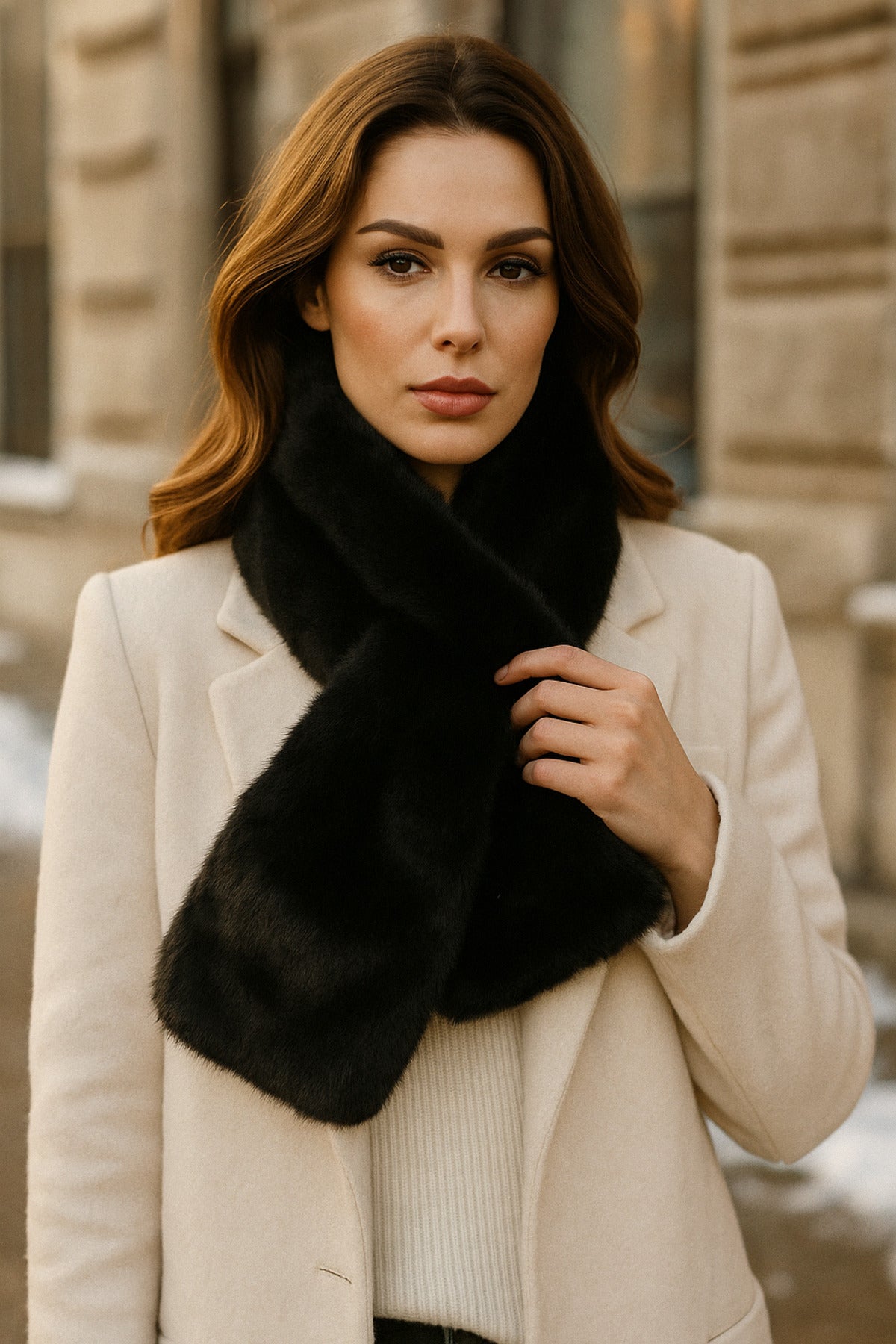 İthal Siyah Peluş Boyunluk - Yumuşak Ve Tüylü, Lüks Dokulu Premium Atkı Byn01-1