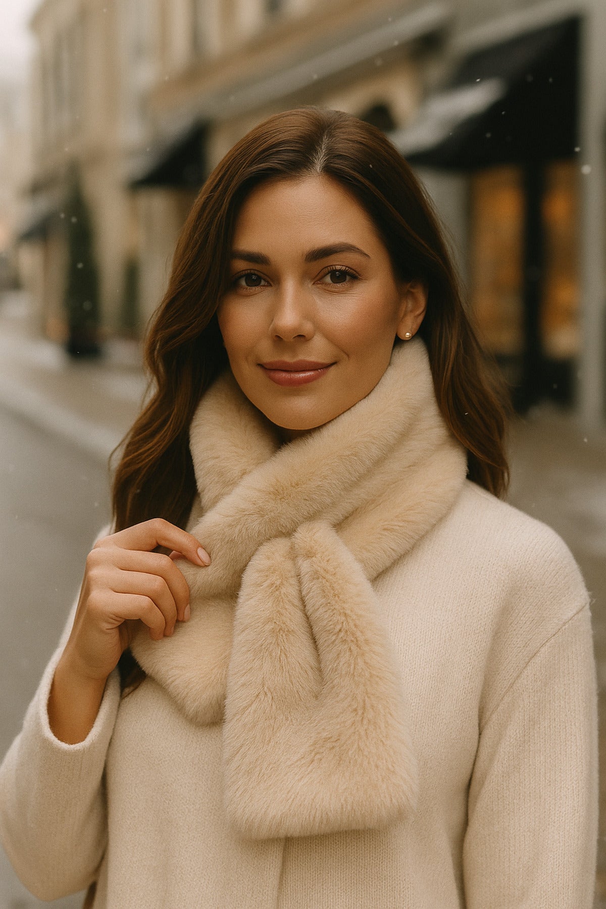 İthal Yumuşak Tüylü Bej Atkı, Kışlık Sıcak Tutan Premium Peluş Boyunluk Byn01-1