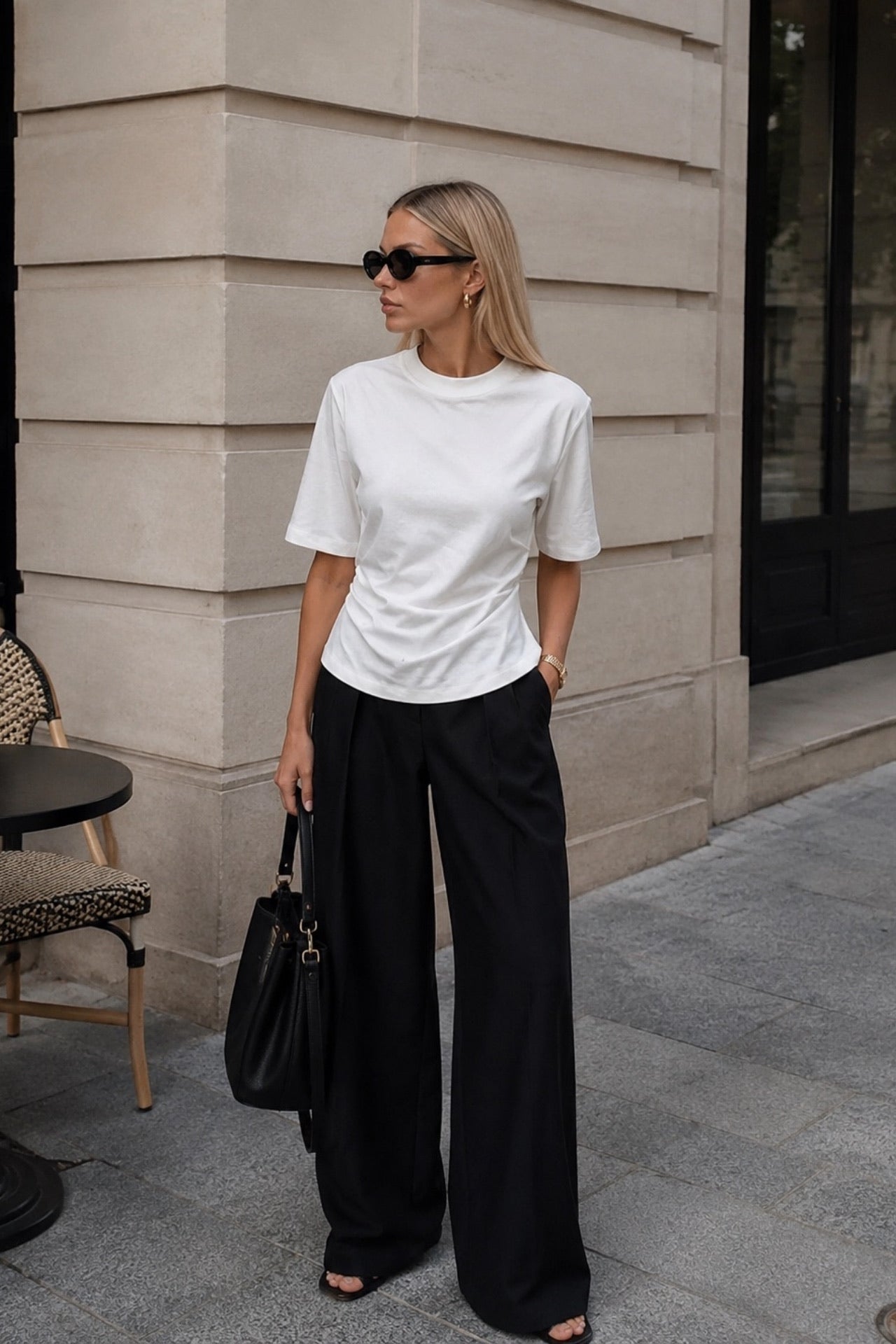Bel Büzgülü Basic Beyaz T-Shirt