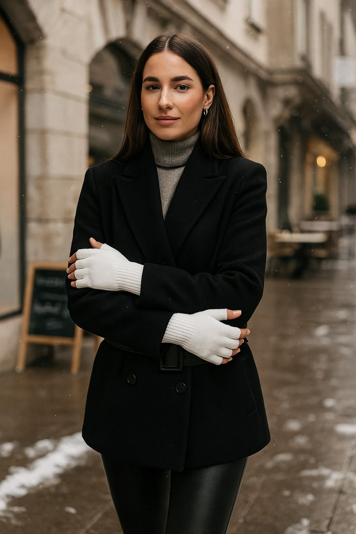 Unisex Kesik Yarım Parmaklı Ekru Eldiven Eld02