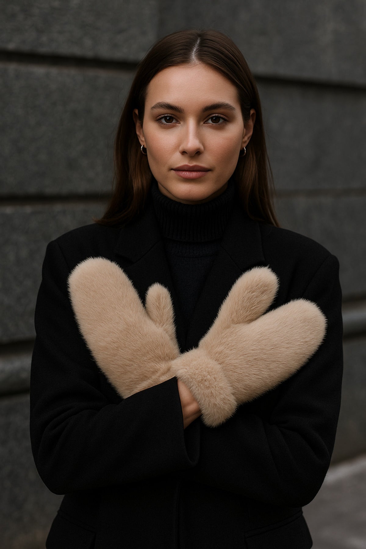 Kadın Bej Peluş Eldiven ELD32