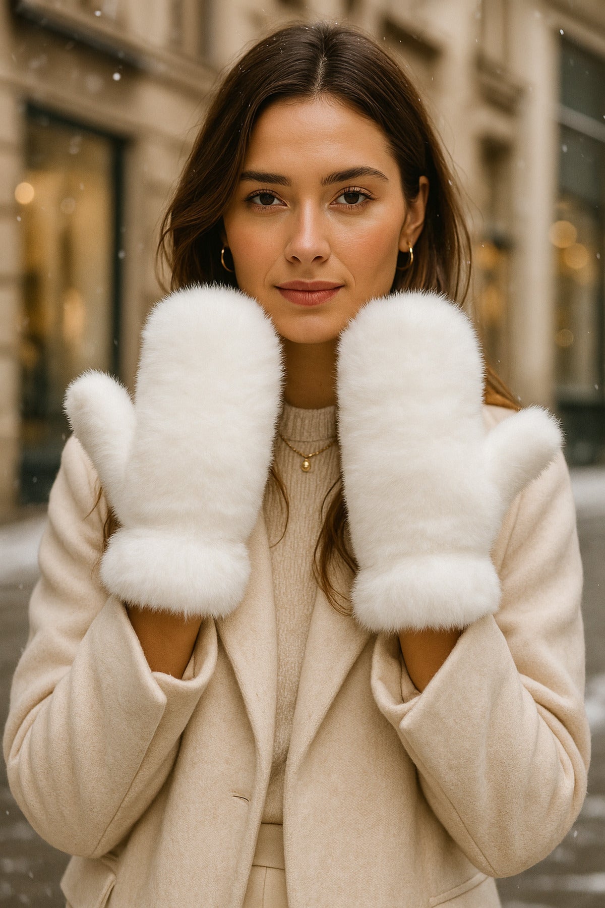 Kadın Ekru Peluş Eldiven ELD32