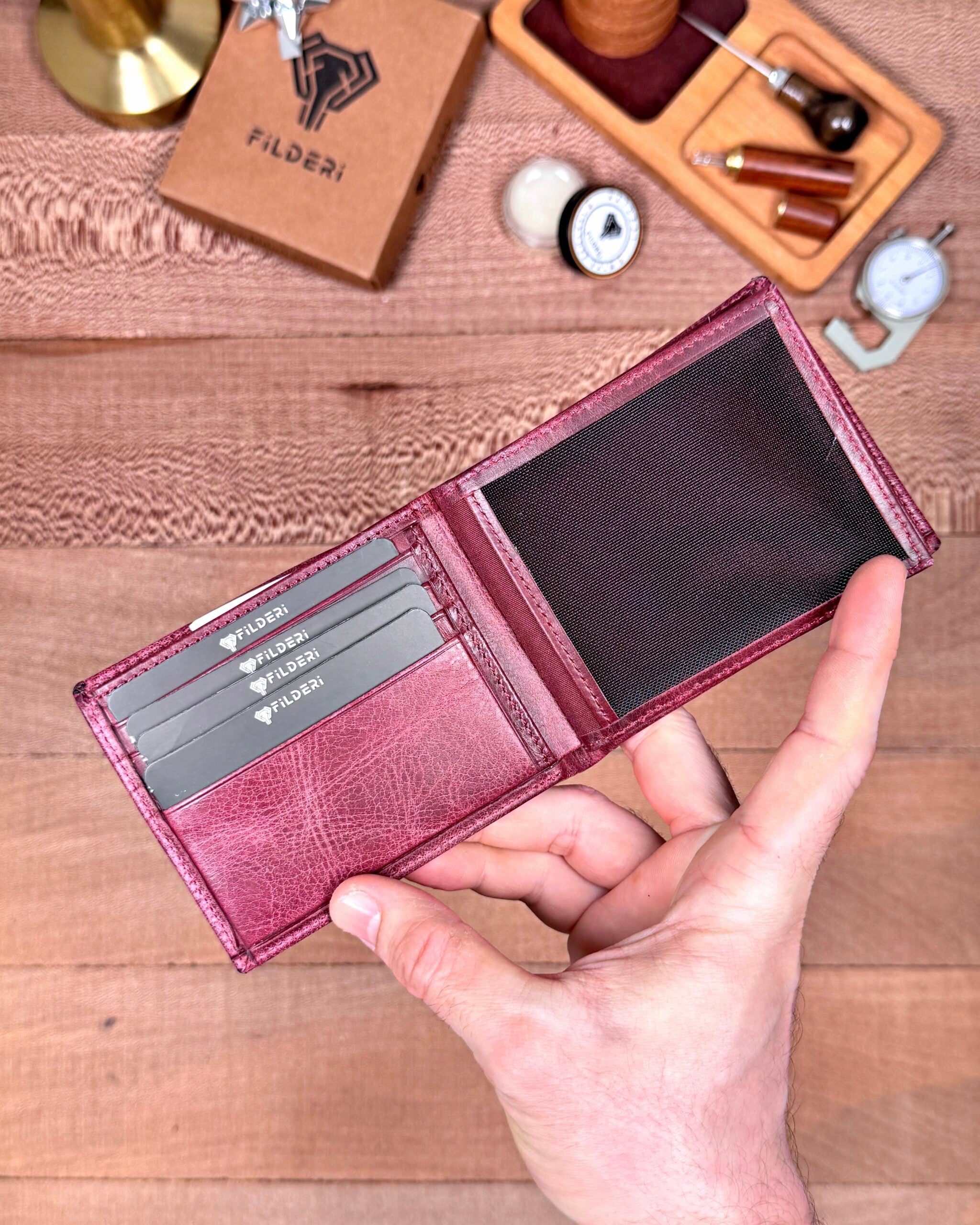Erkek Cüzdan Kelebek Model – Hakiki Deri Bordo | 2145