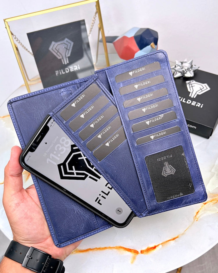 Erkek Cüzdan – Lacivert Hakiki Deri, Telefon Bölmeli ve Kartlıklı | 2027