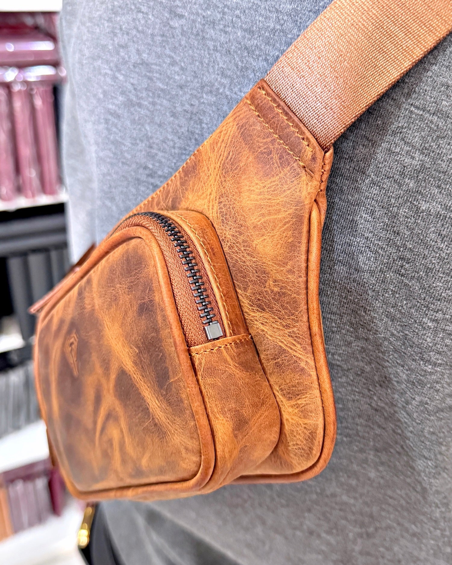 Hakiki Deri Çapraz Çanta – Fındık Crossbody Model | 2085