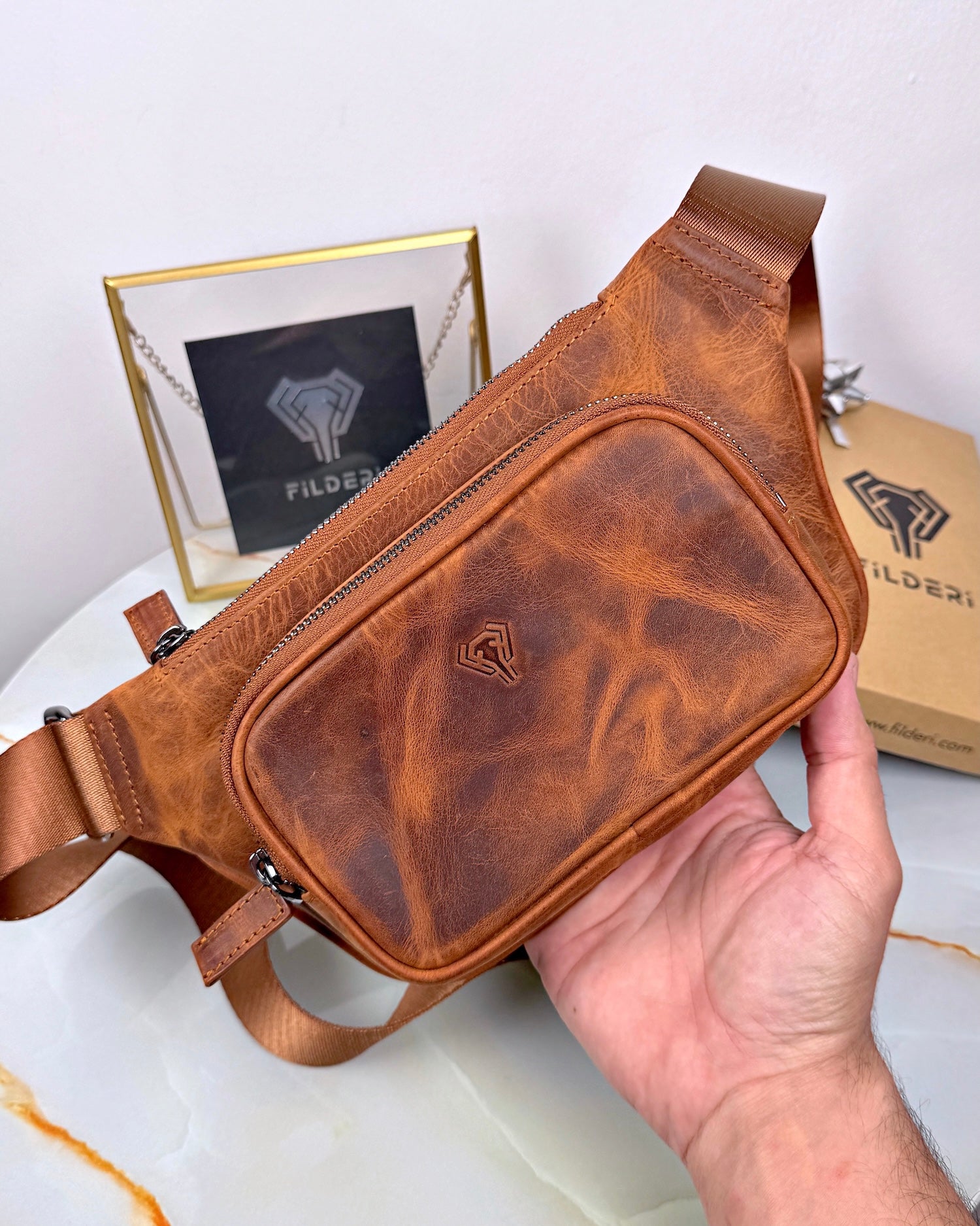 Hakiki Deri Çapraz Çanta – Fındık Crossbody Model | 2085
