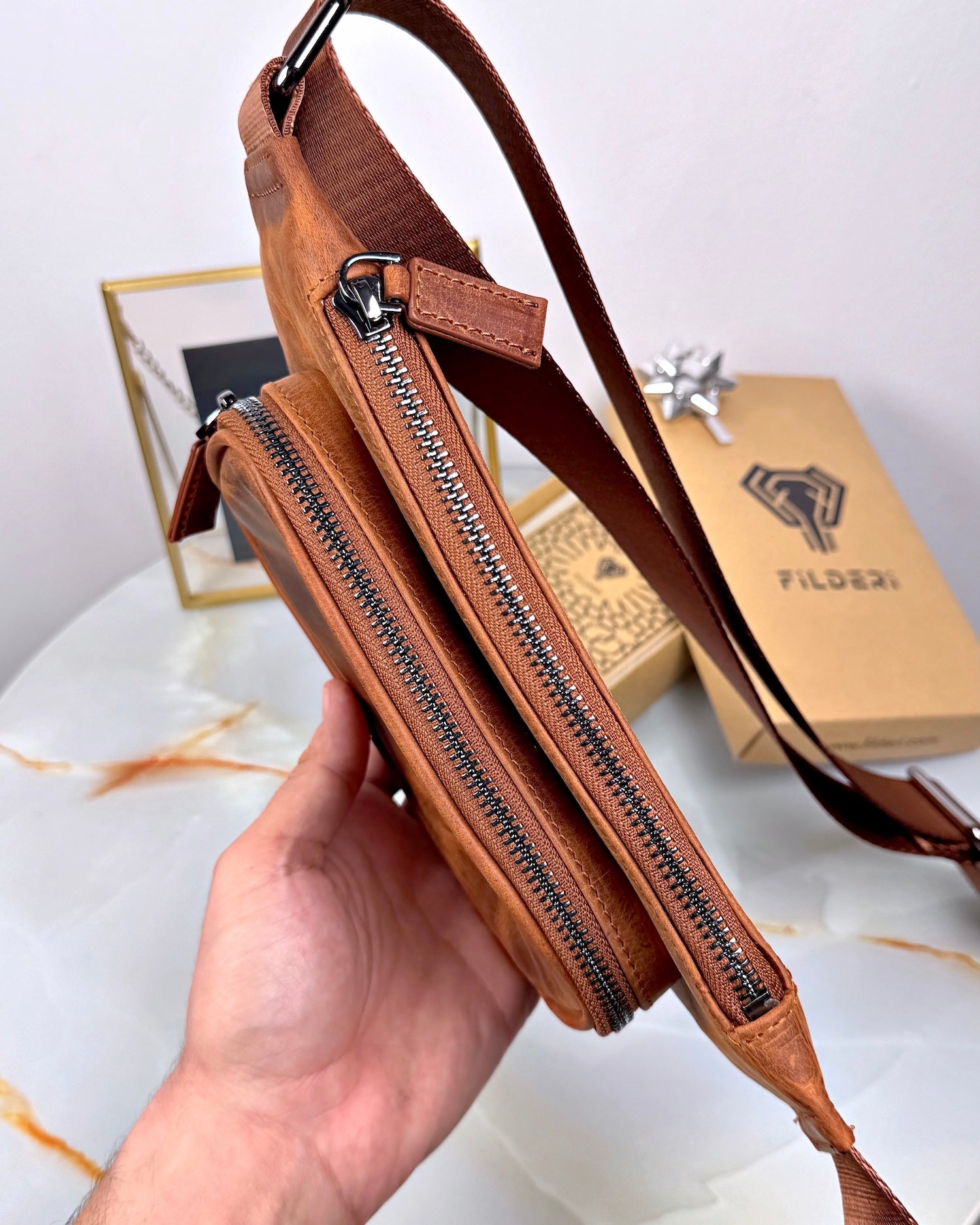 Hakiki Deri Çapraz Çanta – Fındık Crossbody Model | 2085