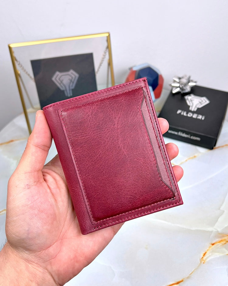 Deri Cüzdan – Bordo Renk Hakiki Deri, Kartlık Dahil | 2058