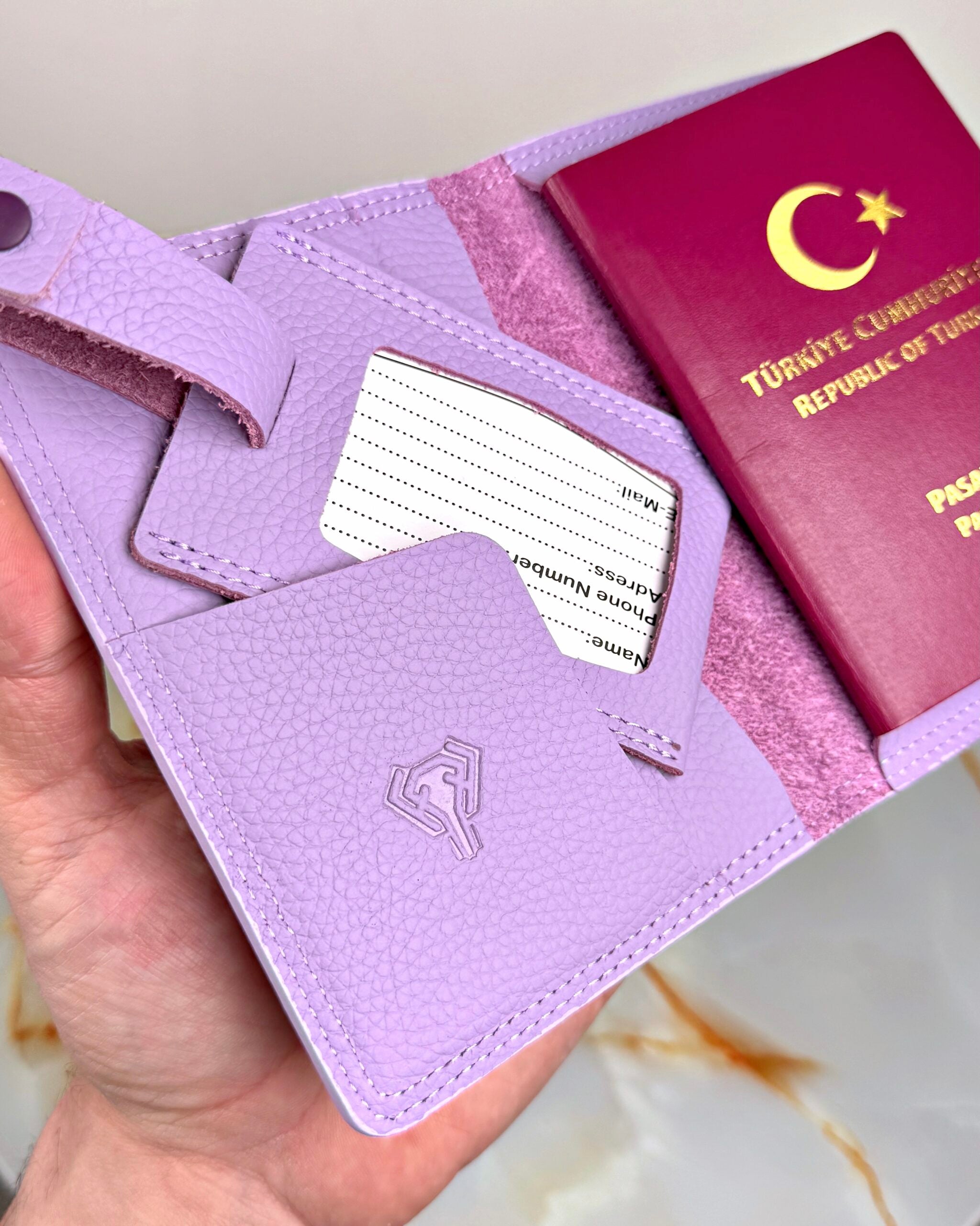 Pasaport Kabı ve Valiz Etiketi Hakiki Deri 2038 - Lila