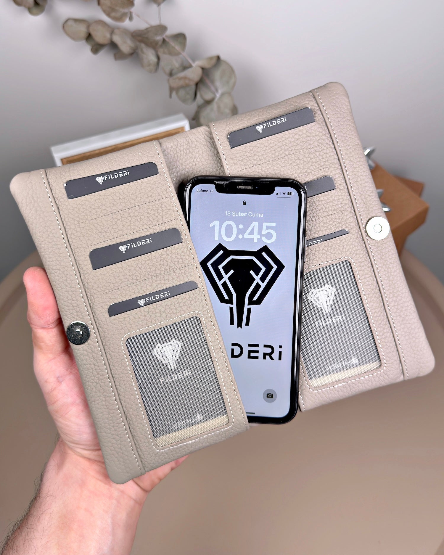 Telefon Bölmeli Cüzdan – Hakiki Deri, Kartlıklı, Vizon | 2134