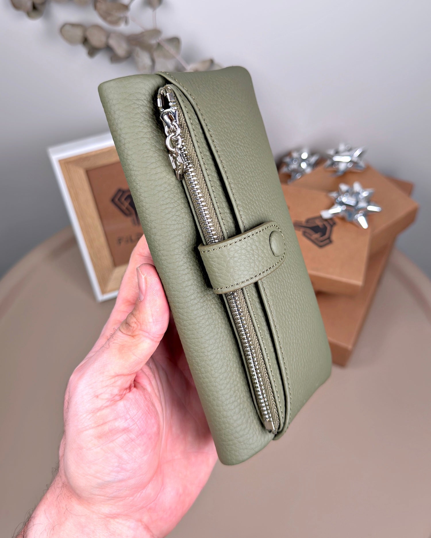Telefon Bölmeli Cüzdan – Hakiki Deri, Kartlıklı, Yeşil | 2134