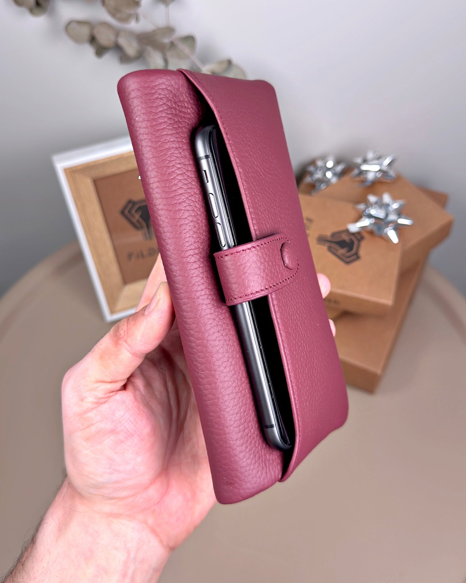Telefon Bölmeli Cüzdan – Hakiki Deri, Kartlıklı, Bordo | 2134