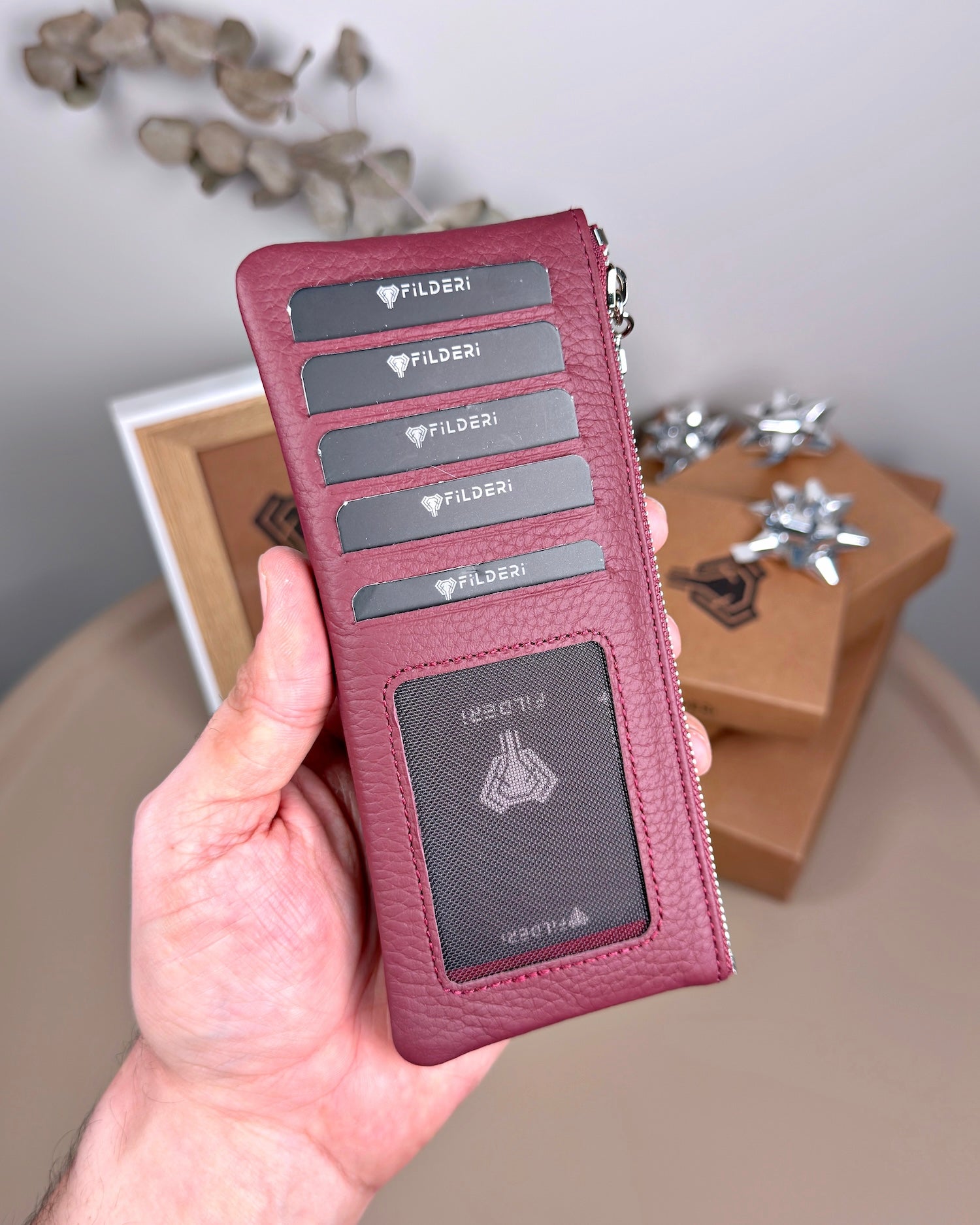 Telefon Bölmeli Cüzdan – Hakiki Deri, Kartlıklı, Bordo | 2134