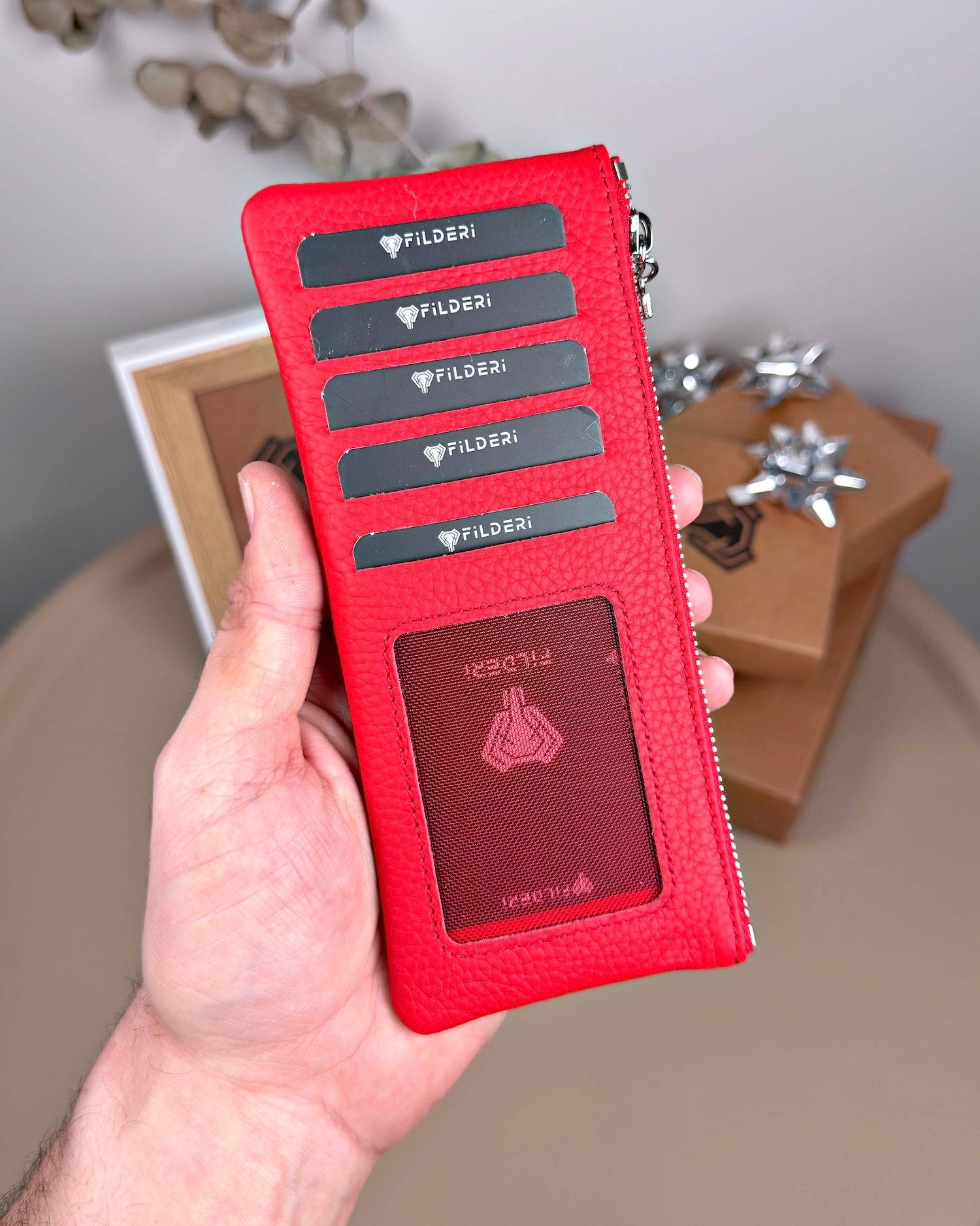 Telefon Bölmeli Cüzdan – Hakiki Deri, Kartlıklı, Kırmızı | 2134