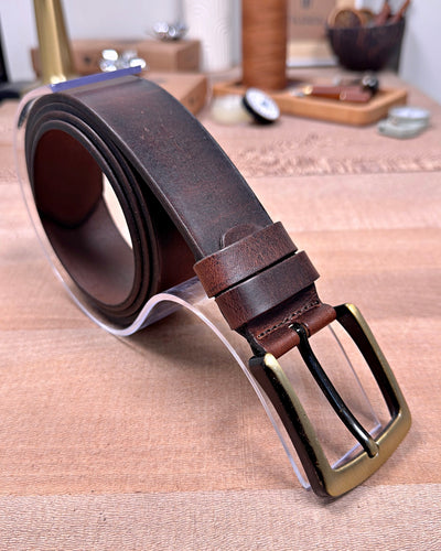 Men's Belt – Brown Distressed Genuine Leather, Suitable for Daily Use 130 cm