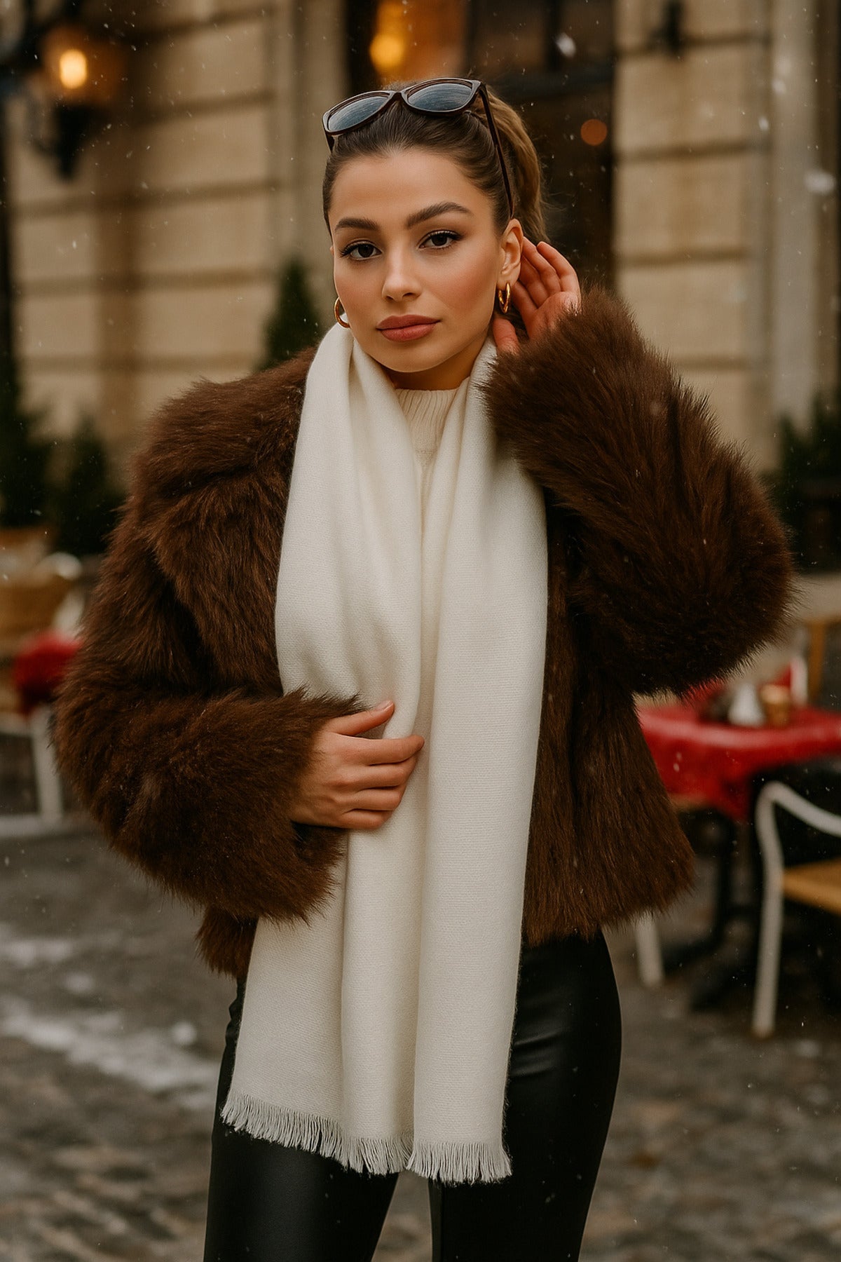 Ekru Yumuşak Dokulu Kalın Şal 70x180 Cm Sal1206