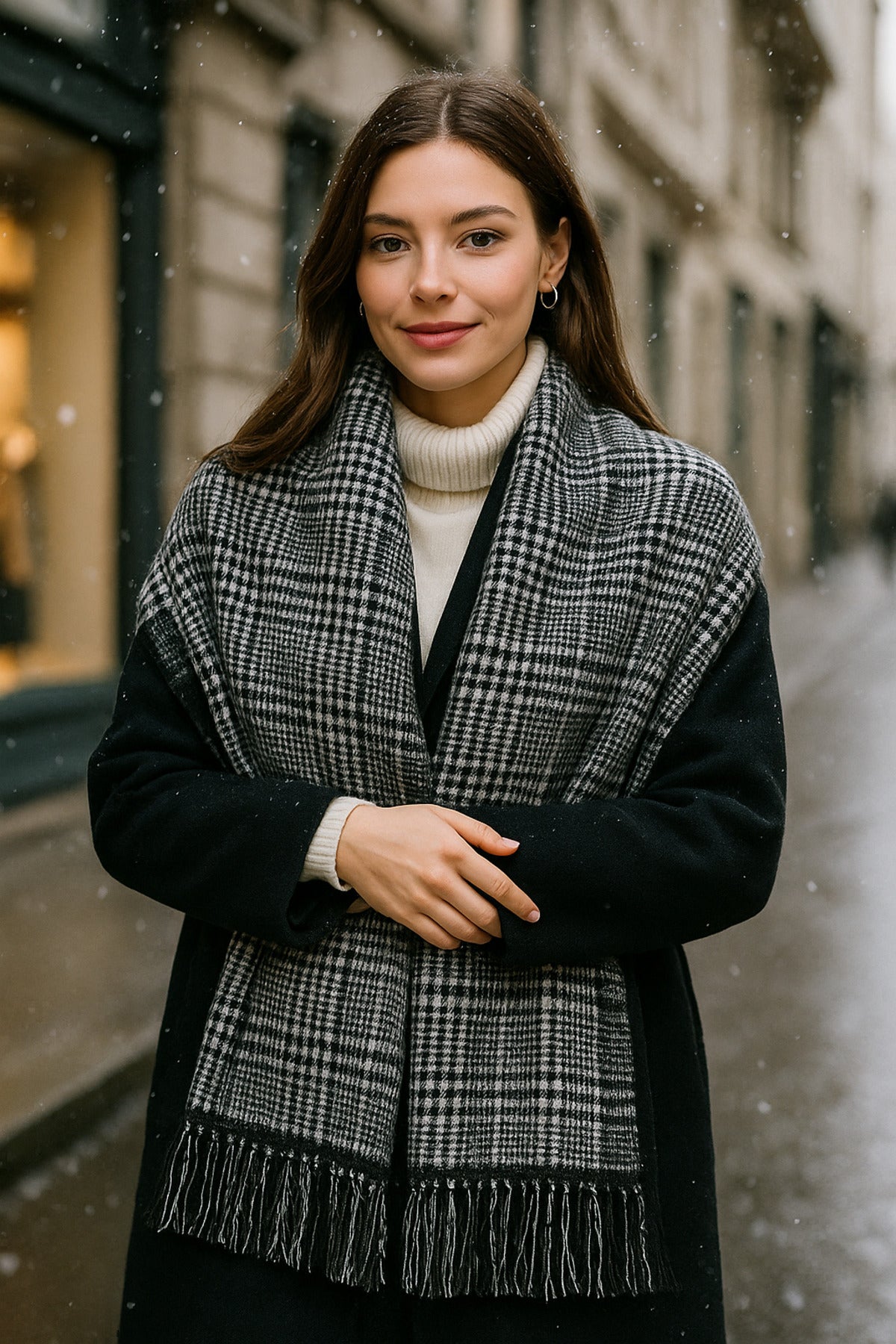 Kışlık Trend Siyah Ekose Desenli Atkı - Şıklık Ve Sıcaklık Için Tasarlandı Sal1212