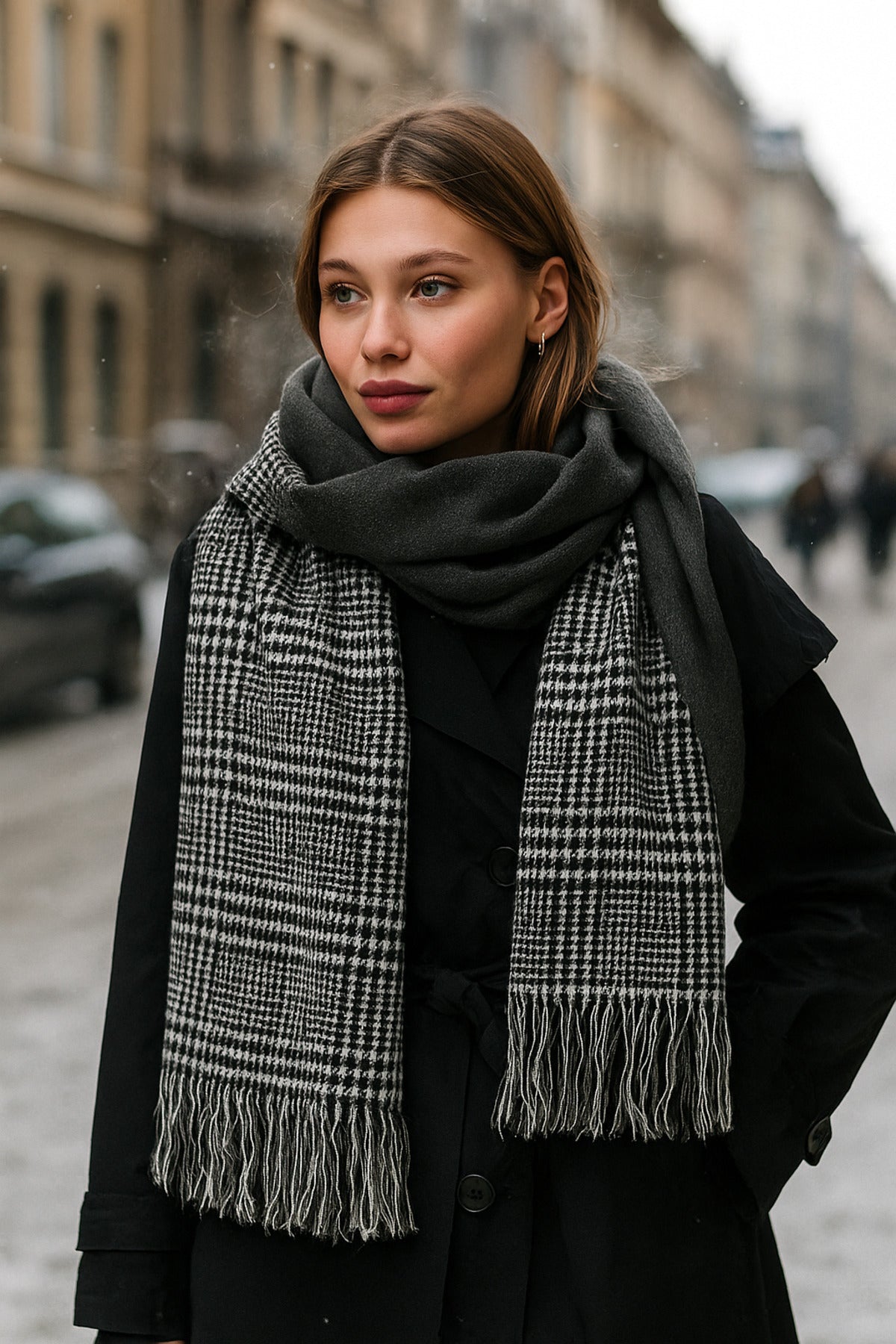 Kışlık Trend Antrasit Ekose Desenli Atkı - Şıklık Ve Sıcaklık Için Tasarlandı Sal1212