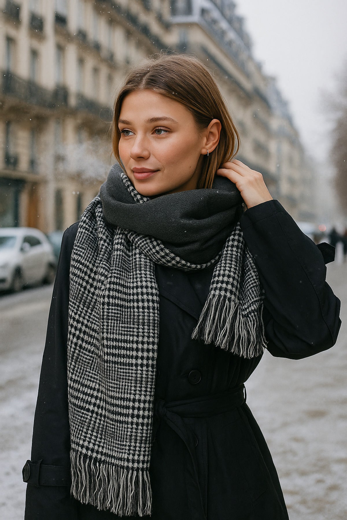 Kışlık Trend Antrasit Ekose Desenli Atkı - Şıklık Ve Sıcaklık Için Tasarlandı Sal1212