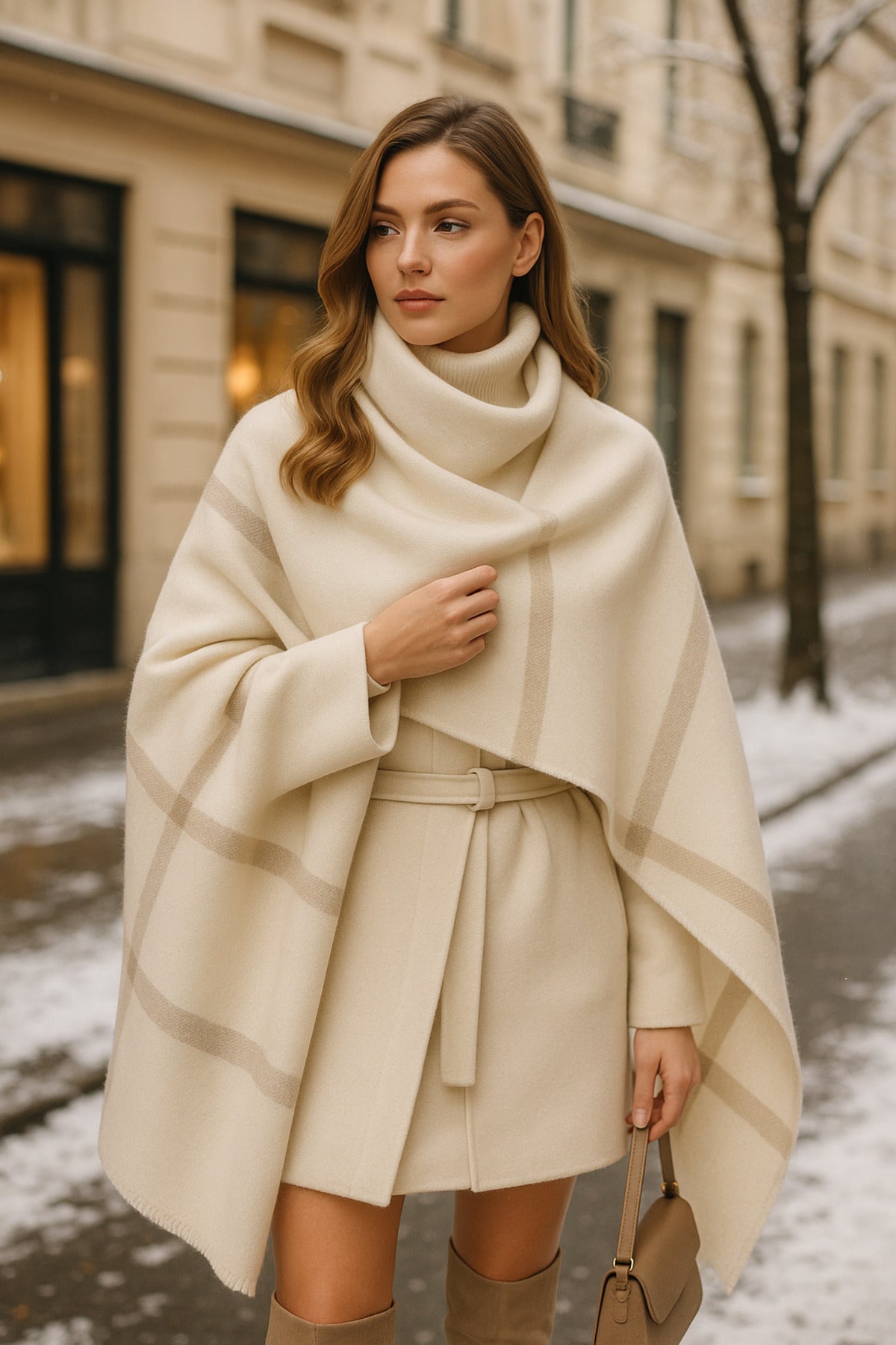 Kadın Ekru Desenli Atkı - Şal 70x180 Sal1234