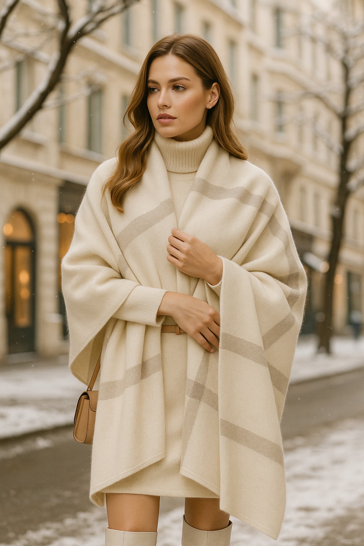 Kadın Ekru Desenli Atkı - Şal 70x180 Sal1234