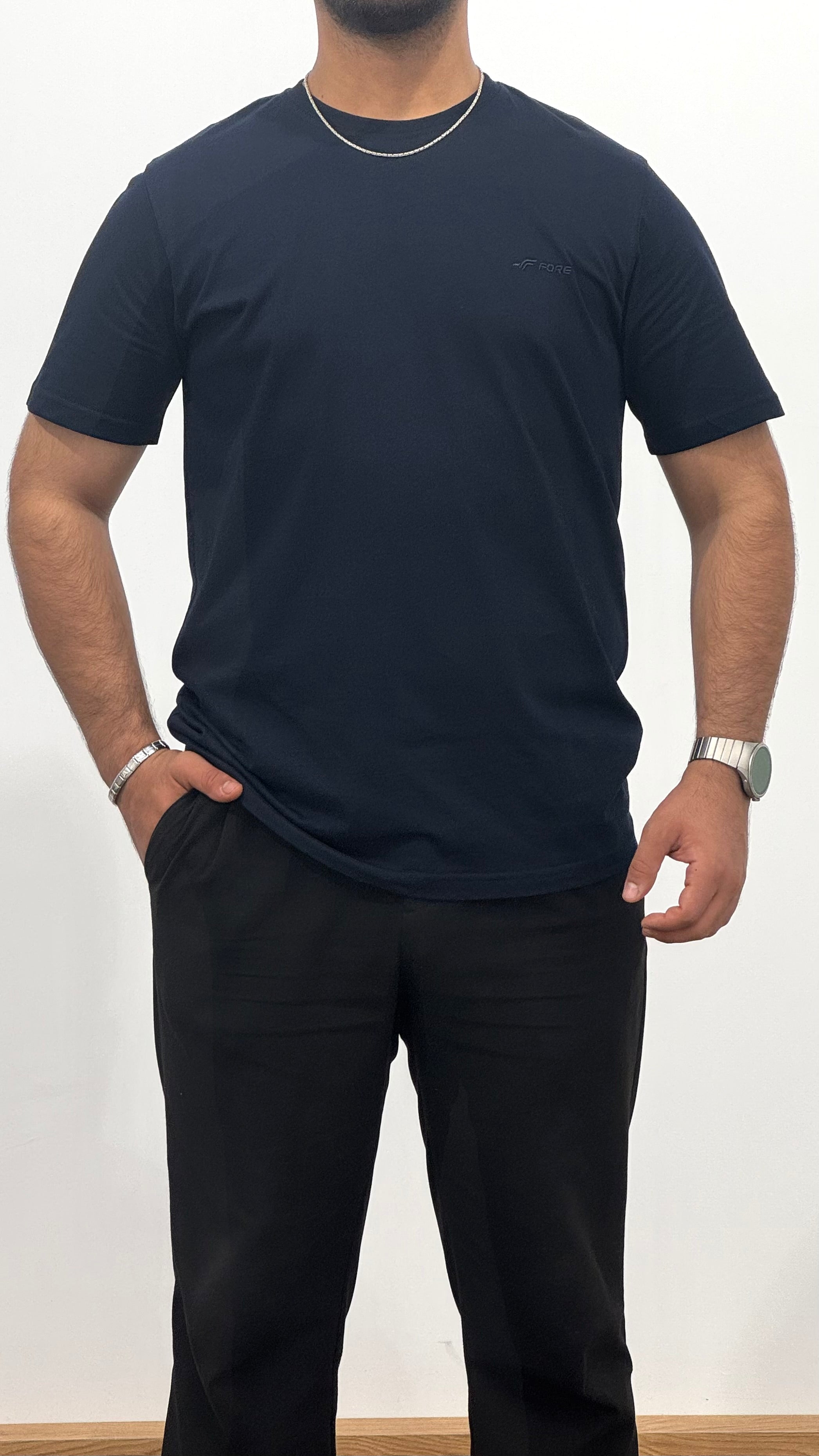 BİSİKLET YAKA NAKIŞ BASKILI TSHİRT