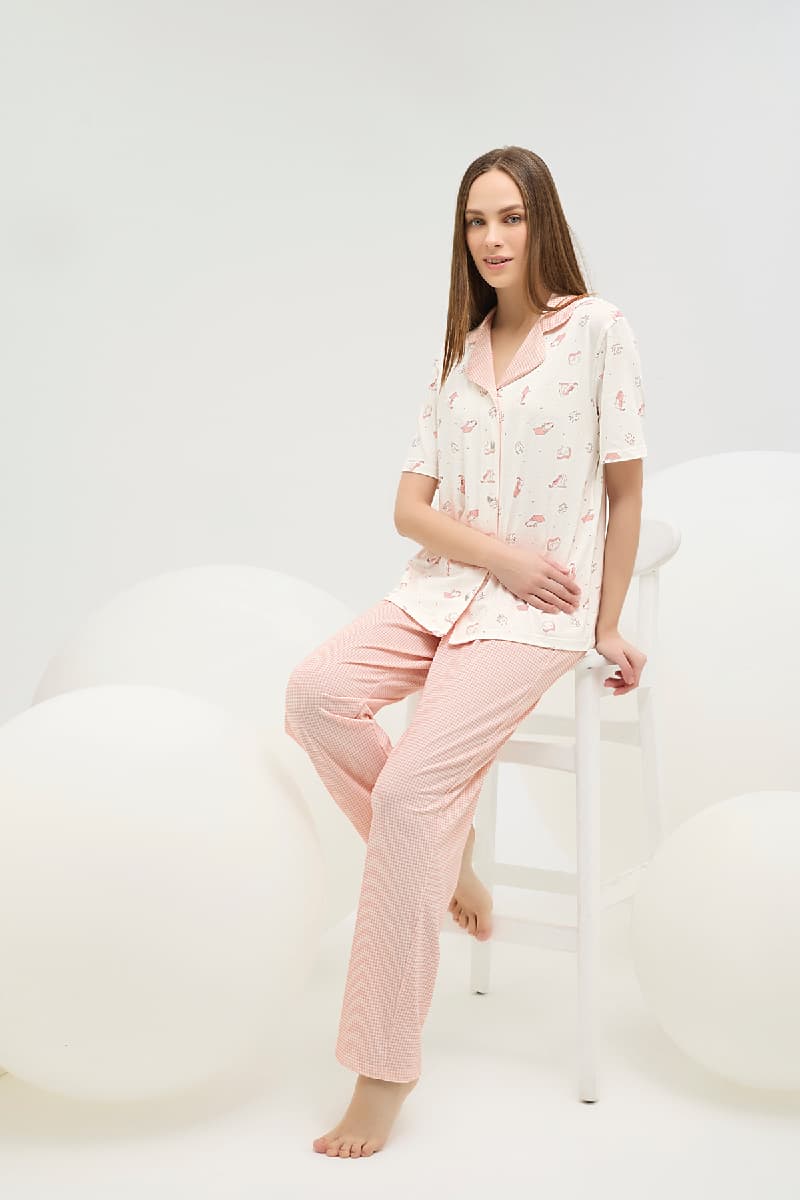 16636 Kadın Düğmeli Pijama Takım